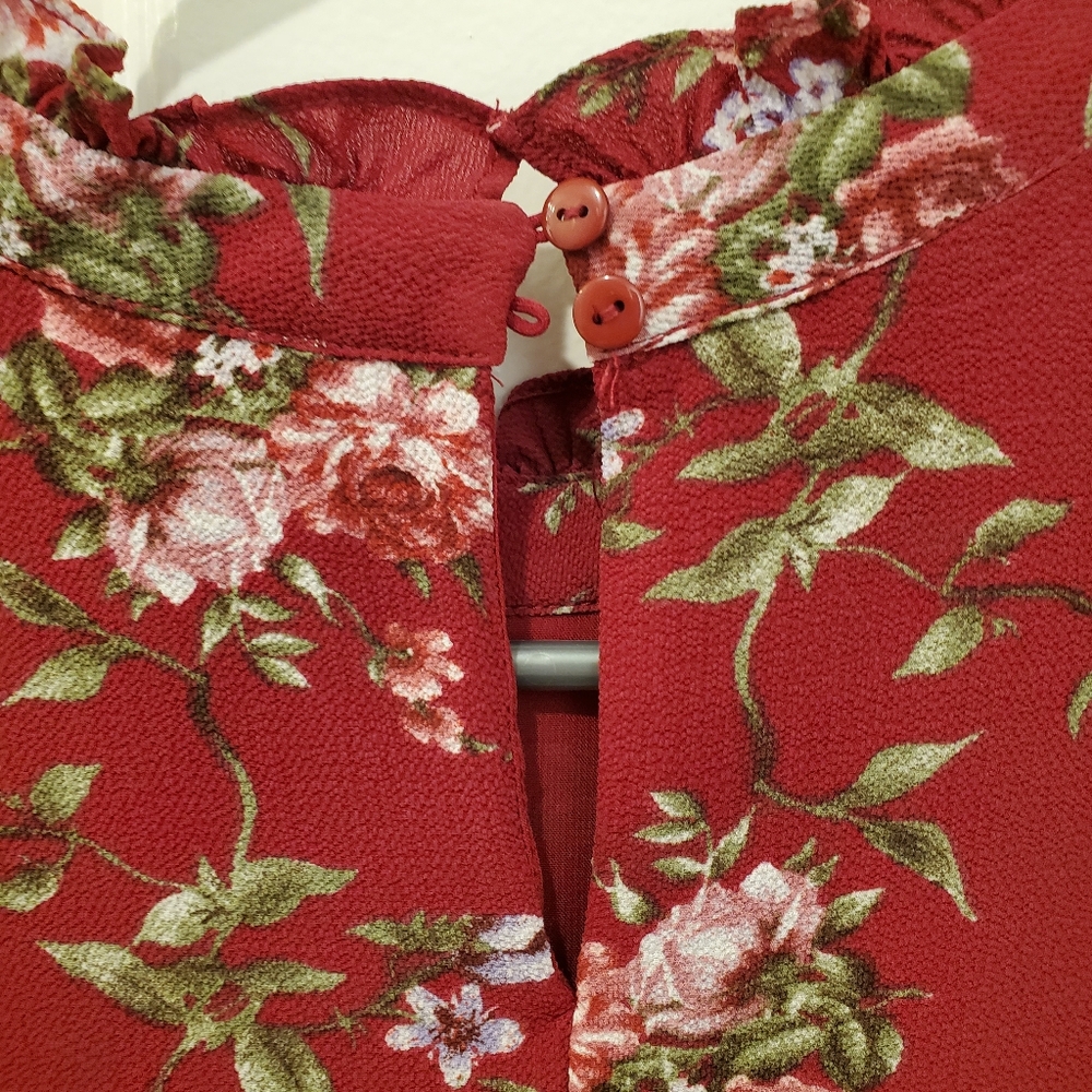Dark Raspberry Mock Neck Dress, Size L - Picture 4 of 7